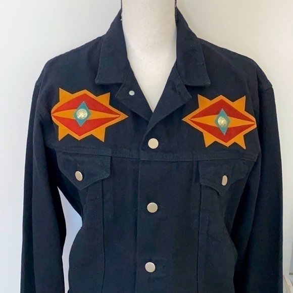 Sundance Moxie Black Jean Jacket w/Western Appliqués Sz S - Picture 4 of 15